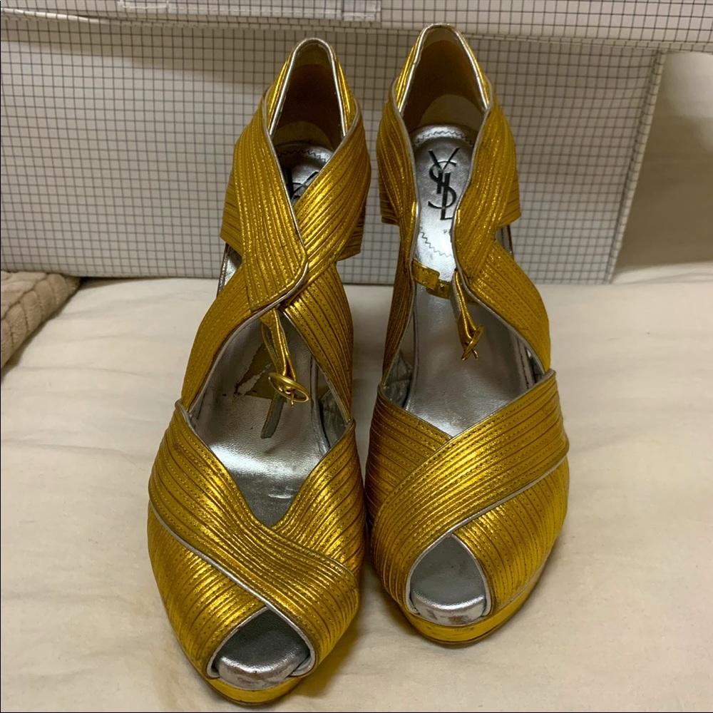 Yves Saint Laurent 40.5 platform gold heeled sandals